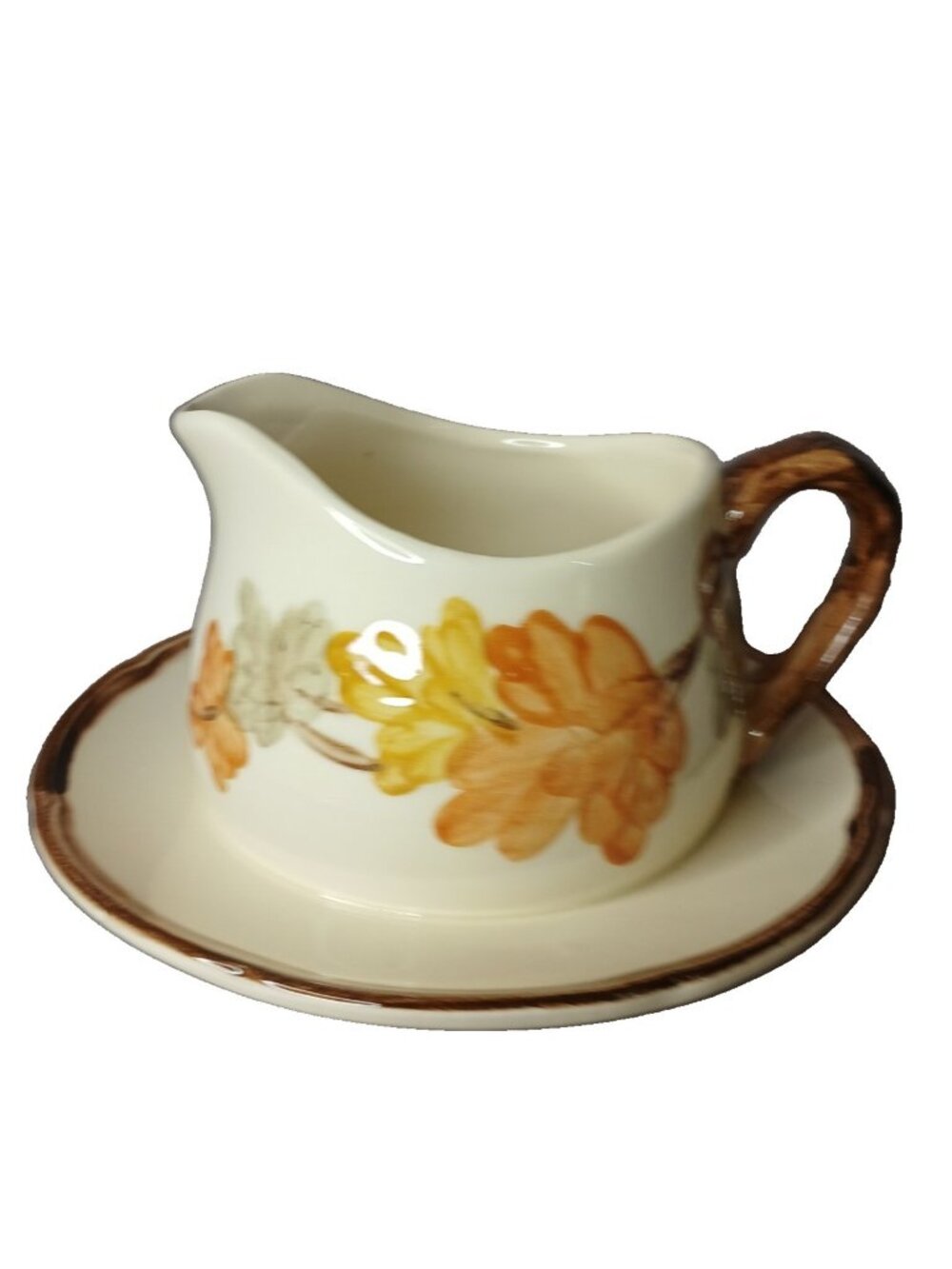 Franciscan October Gravy Boat Attached Underplate Vintage Made in USA Leaves